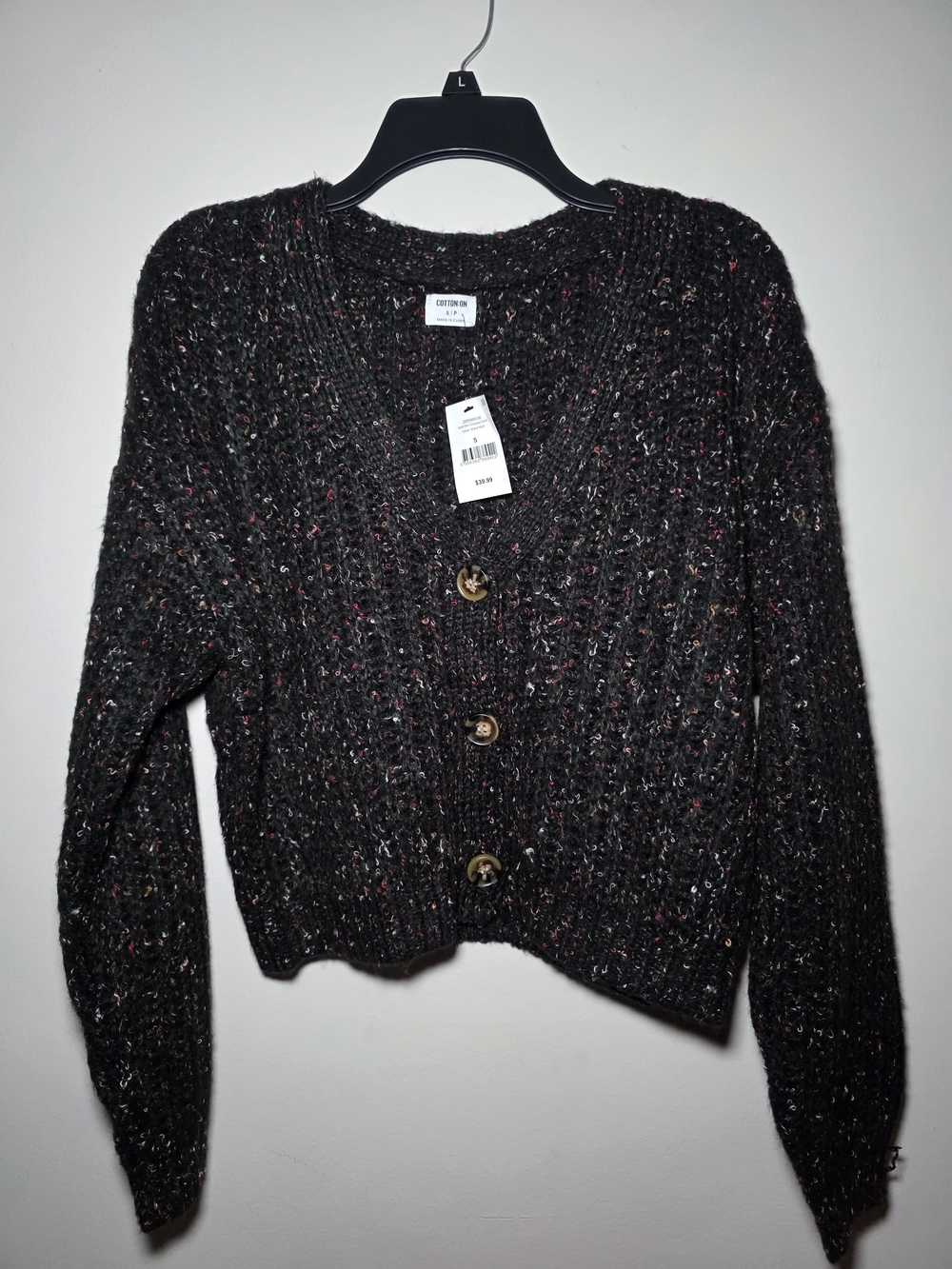 Cotton On Charcoal/Black Flecked Button-Front Cardigan